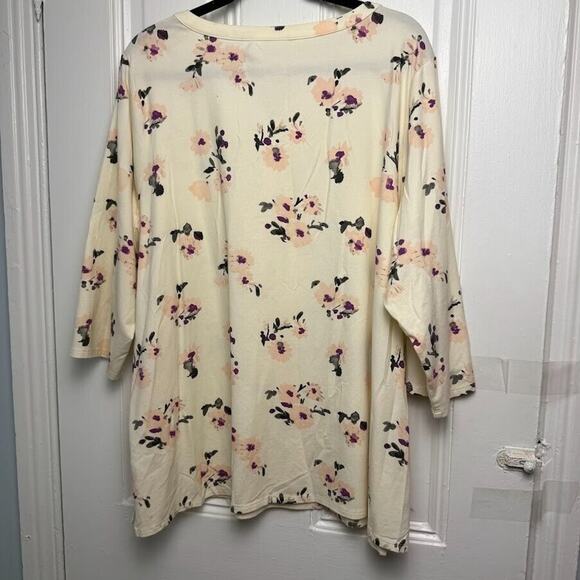 Belle Kim Gravel Blouse Womens 2X Yellow Floral Cotton Modal Plus Size Top - Picture 4 of 5